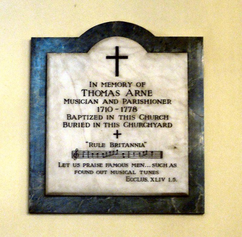 Le musicien thomas Arne enterré en l'Eglise Saint-Paul.