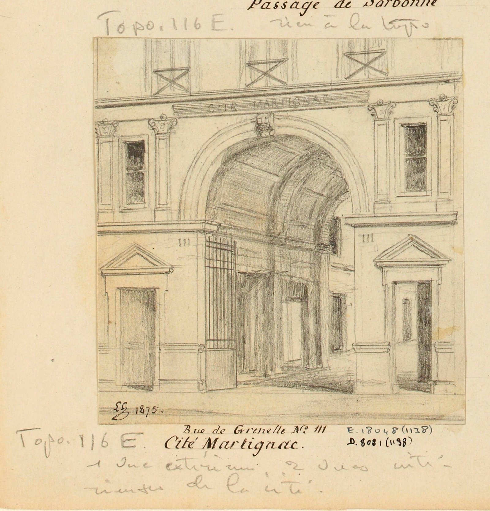 Cité Martignac vue depuis la rue de Grenelle en 1875