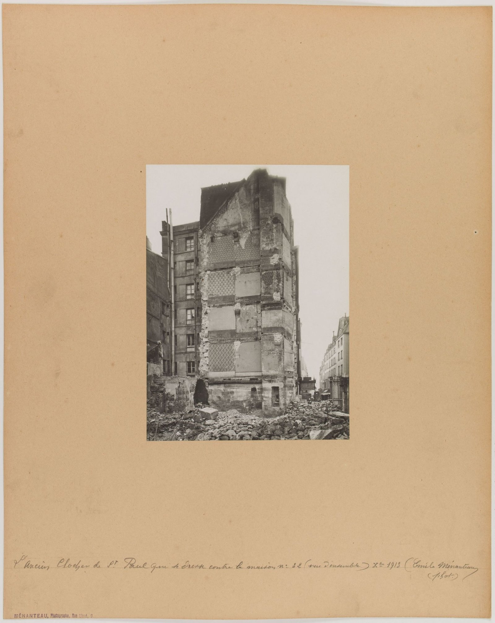 Photographie de 1913 des restes de l’ancienne église Saint-Paul-des-Champs à Paris